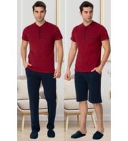 Mecit 2769 Erkek Bordo Büyük Beden Şortlu Pijama Takımı