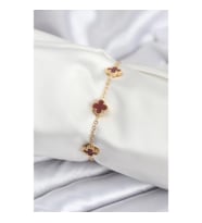 Mey İthalat® 316L Çelik Gold Renk Bordo Baby Boy Yonca Kadın Bileklik