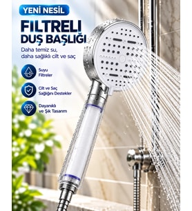 Çok Fonksiyonlu Filtreli Duş Başlığı 6 Farklı Sprey Modu Büyük Panel Beyaz