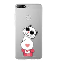 Huawei Y7 2018 Uyumlu Kapak Coolcat Tasarımlı Şeffaf Silikon Kılıf