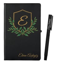 Kişiye Özel Doğum Günü Hediyesi Siyah Defter ve Siyah Roller Kalem Seti
