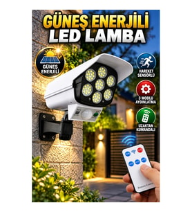 Güneş Enerjili Kamera Tasarımlı LED Duvar Lambası – Hareket Sensörlü, 3 Modlu ve Uzaktan Kumandalı