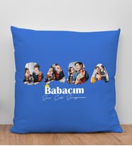 BK Gift Kişiye Özel Fotoğraflı Babalar Günü Tasarımlı Mavi Kırlent Yastık-1 Babaya Hediye, Ev Dekorasyonu, Babalar Günü Hediyesi