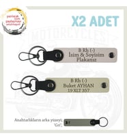 Hız Aşıkları İçin Özel, İsim Plaka ve B Rh (-) Kan Grubu Yazılı Deri x2 Anahtarlık, Pudra-S Kahve-Gr (Çok Renkli)
