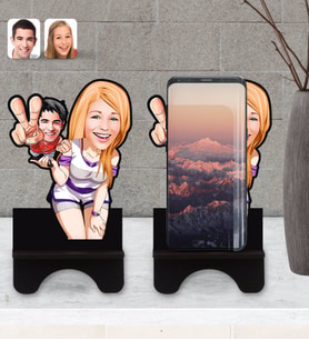 BK Gift Kişiye Özel Sevgililer Karikatürlü Ahşap Biblo Telefon Standı-30