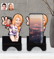 BK Gift Kişiye Özel Sevgililer Karikatürlü Ahşap Biblo Telefon Standı-30