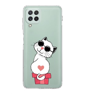 Samsung Galaxy A22  Kamera Korumalı  Kapak Cool Cat Tasarımlı  Şeffaf Kılıf