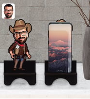 BK Gift Kişiye Özel Kovboy Karikatürlü Ahşap Biblo Telefon Standı-1