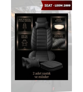 leon 2009 Koltuk ve Kılıf uyumlu Yastık Minder Siyah Lüks 2 Minder 2 Yastık