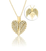 Kişiye Özel İsimli Melek Kanadı Açılan Kalp Kolye (Gold)