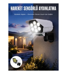 Mey İthalat® Solar Bahçe Aydınlatması Hareket Sensörlü Uzaktan Kumandalı Kamera Görünümlü Yeni Nesil