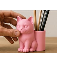 Northcity 3D Baskı Kedi Figürlü Kalemlik - Masaüstü Organizer - Pembe