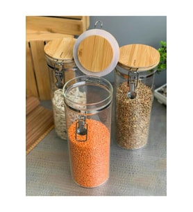 Bambum Mada 1700ml 26 Cm 6lı Kelepçeli Vakumlu Boroslikat Cam Set (Camel)