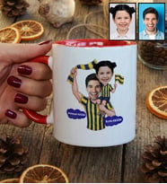Kişiye Özel Karikatürlü Sarı Lacivert Taraftar Baba Kız Kupa Bardak Babalar Günü Hediyesi