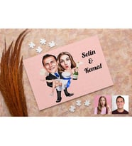 Karikatürlü Gelin Damat Düğün Kişiye Özel Puzzle