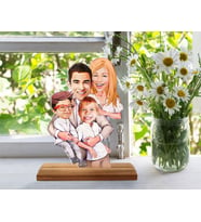 BK Gift Kişiye Özel Aile Karikatürlü Ahşap Standlı Pleksi Biblo-10 , Aileye Hediye , Arkadaşa Hediye