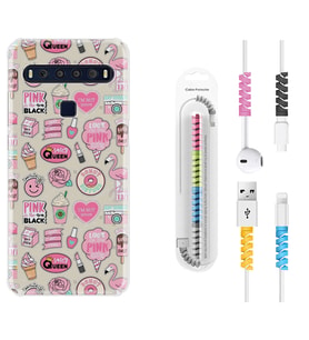 TCL 10L 10 Plus 10SE 20E 20SE 30SE L7 Kılıf Kablo Koruma Spiral Silikon Donut Flamingo 1415