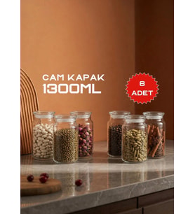 8 Lİ SIZDIRMAZ CAM KAPAKLI CAM KAVANOZ 1300ML