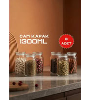8 Lİ SIZDIRMAZ CAM KAPAKLI CAM KAVANOZ 1300ML