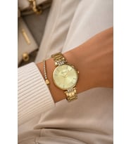 Ferrucci Taşlı Şık Çelik Kasa Çelik Kordon Gold Renk Kadın Kol Saati+Bileklik Hediyeli