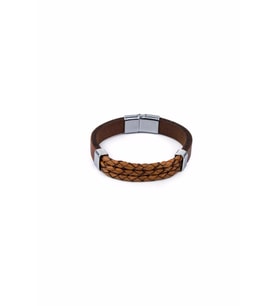 Şık Üçlü Yuvarlak El Örgüsü Gerçek / Hakiki Deri Bileklik - Mıknatıslı - Taba - Unisex