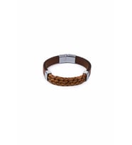 Şık Üçlü Yuvarlak El Örgüsü Gerçek / Hakiki Deri Bileklik - Mıknatıslı - Taba - Unisex