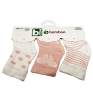 Bibaby Bambu Bebek Çorabı 3 lü 0-6 Ay - Beyaz Kelebek - Pembe