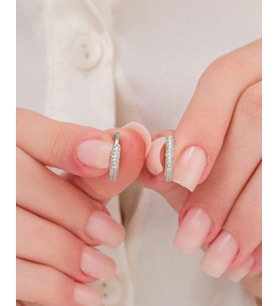 10 mm GÜMÜŞ BEYAZ ZİRKON TAŞLI HALKA  KÜPE (Gümüş-Beyaz)