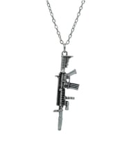 M4 Silah - Pubg Fortnine Call Of Duty Erkek Kadın Kolye Antik Gümüş Kaplama - 60 cm Düz Zincir