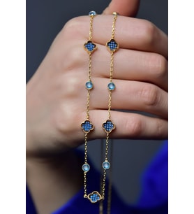 925 Ayar Gümüş Gold Kaplama Zirkon Taşlı Van Cleef Kolye