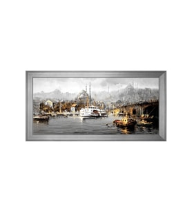 Eski İstanbul Motifli Kanvas Tablo 80 x 110 cm Silver Çerçeve