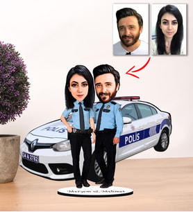 Kisiye Özel Karikatür Polis Çift Biblo