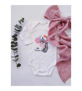 Yıldızlı Little Unicorn Uzun Kol Organik Baskı Bebek Body
