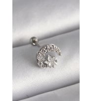 Gümüş Renk Zirkon Taşlı Ay Yıldız Tragus Piercing - EBJ241123W29408