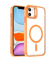 Apple iPhone 11 Uyumlu Kılıf M-safe Şarj Özellikli Standlı Zore M-safe Klon Lensli Kapak (Turuncu)