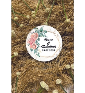 Çiçekli Yuvarlak Ahşap Nişan, Düğün, Nikah Magneti (20 Adet) (Çok Renkli)