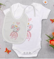 BK Kids Baby Tasarımlı Bebek Body Zıbın ve Mama Önlüğü Hediye Seti - Model 3