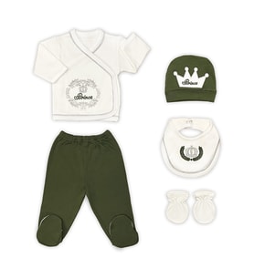 Sema Baby Prens Lüks 5 Parça Hastane Çıkışı Zıbın Seti - Yeşil (Renksiz)