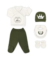 Sema Baby Prens Lüks 5 Parça Hastane Çıkışı Zıbın Seti - Yeşil (Renksiz)