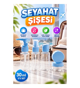 5’li 30 ml Seyahat Kozmetik Şişe Seti – Sızdırmaz Şeffaf Organizer
