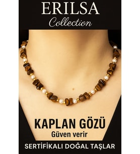 Sertifikalı Kırık Taşlı Model İnci – Kaplan Gözü Taşı Kolye – Koruma ve Güç Enerjisi