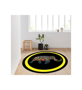 Eliana Home Baskılı, Yıkanabilir Kaymaz Taban Yuvarlak Halı LNA7127 120x120 cm (Sarı)