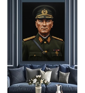 Askeri Kıyafetli Mustafa Kemal Atatürk Dekoratif Kanvas - Mdf Ahşap Tablo