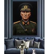 Askeri Kıyafetli Mustafa Kemal Atatürk Dekoratif Kanvas - Mdf Ahşap Tablo
