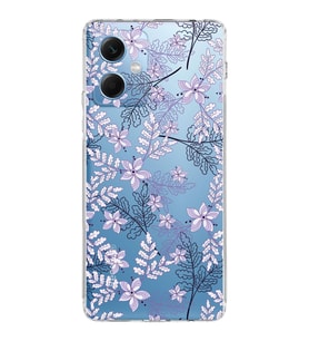 PrintiFy Xiaomi Redmi Note 12 5G Uyumlu Kamera Korumalı Floral Lila Tasarımlı Şeffaf Kılıf