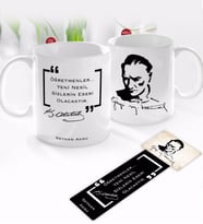 BK Gift Kişiye Özel İsimli Atatürk Temalı Kupa Bardak ve Ahşap Kitap Ayracı-19