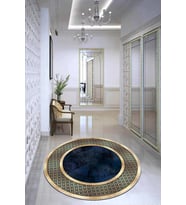 Lacivert Çerçeveli Kaymaz Tabanlı Yuvarlak Halı AR720 - 100 x 100 cm