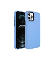Apple iPhone 12 Pro Uyumlu Kılıf Metal Çerçeve ve Buton Tasarımlı Sert Zore Botox Kapak (Mavi)