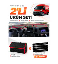 FIAT DUCATO (2006-2014) X250 Uyumlu Torpido Örtüsü + Deri Bagaj Çantası + Sticker Seti - Siyah Kırmızı