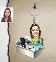 Kişiye Özel İş Kadını Karikatürlü  Ahşap Anahtarlık Bayan-16-Eco